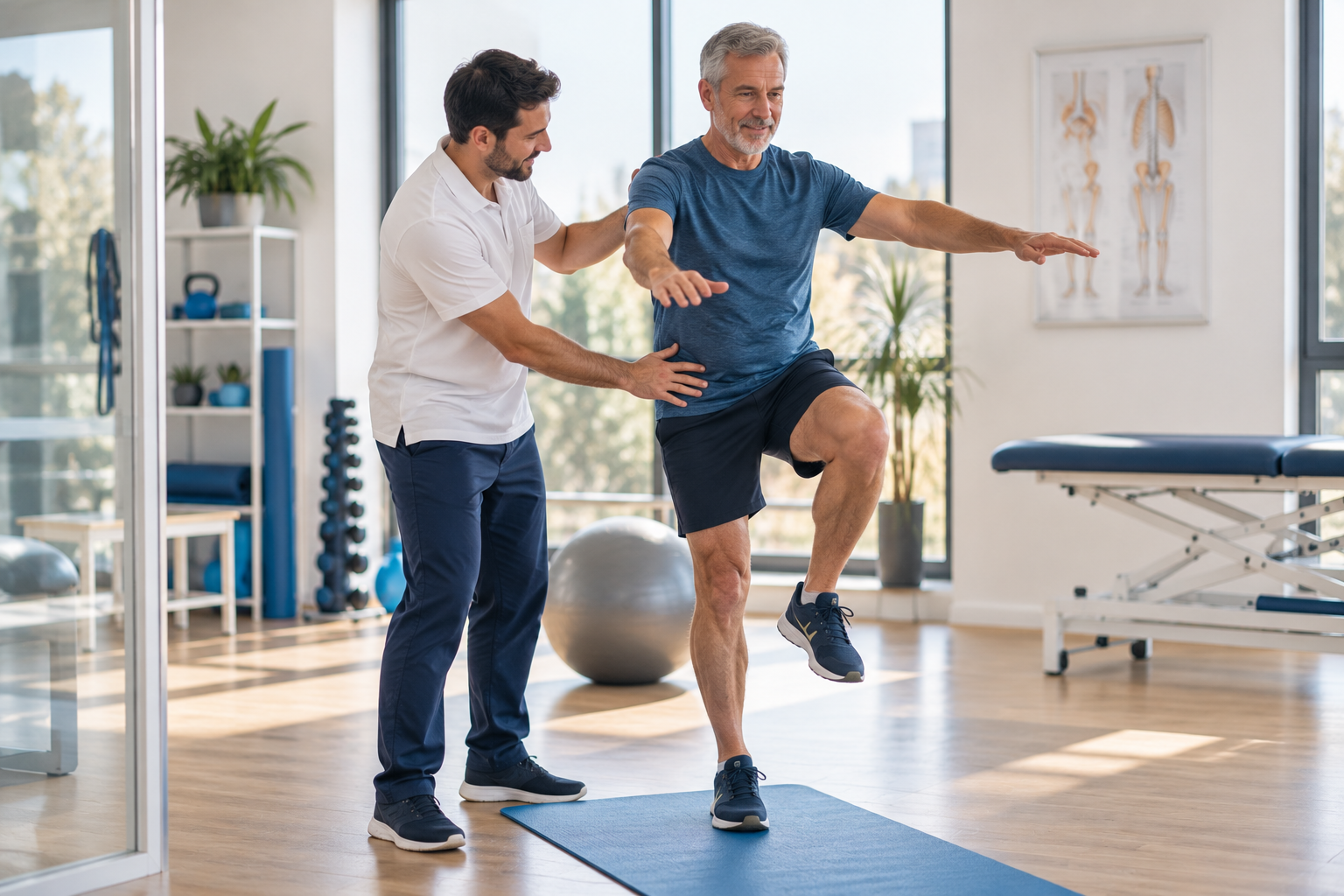 Seduta di riabilitazione per il ritorno allo sport dopo protesi di anca o ginocchio