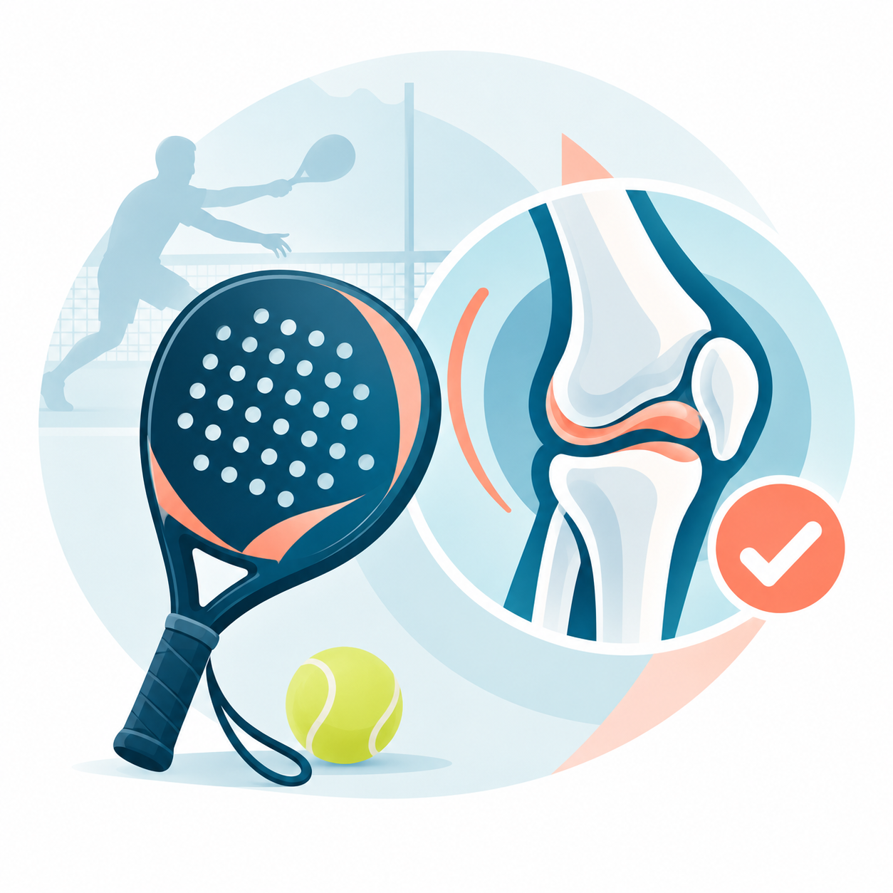 Illustrazione sul ritorno al padel dopo protesi di anca o ginocchio