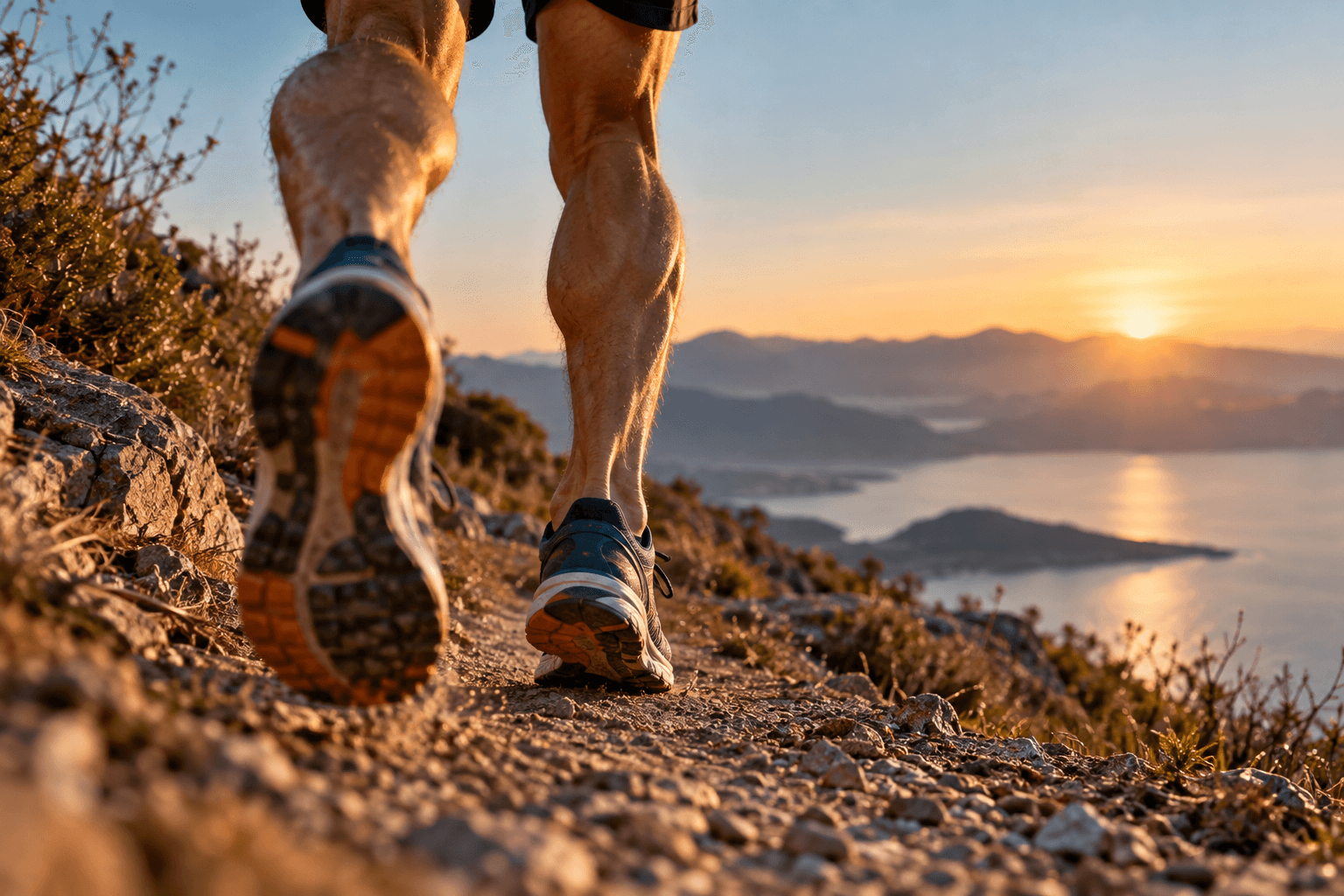 Runner durante la corsa con particolare attenzione al tendine di Achille