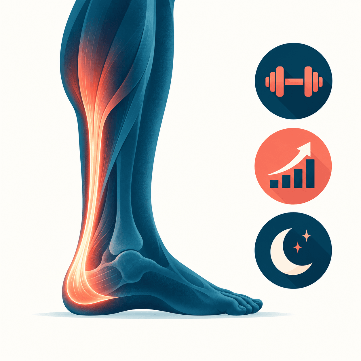 Illustrazione del tendine di Achille con forza progressione dell'allenamento e recupero