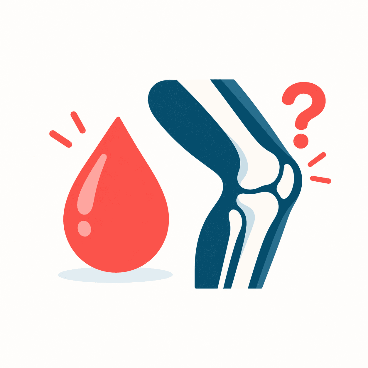 Illustrazione di una goccia di sangue accanto a un ginocchio, simbolo del PRP e dei dubbi sulla sua efficacia